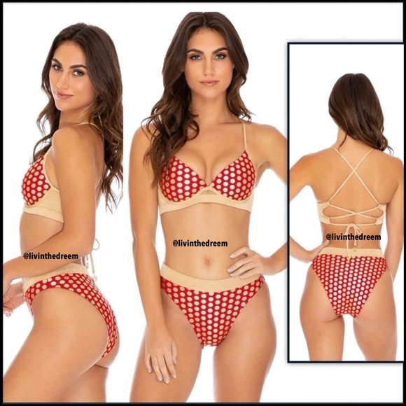 Luli Fama Dotted Delight Underwire Top & High Leg Banded Waist Bottom $190 - Picture 1 of 15